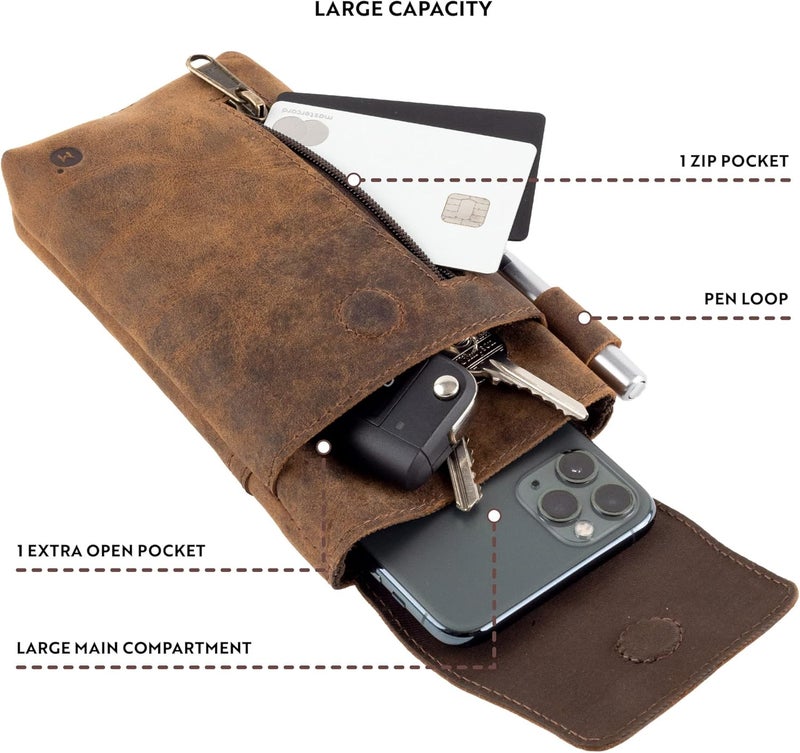 Moonster Leather Phone Holster – Genuine Full-Grain Buffalo Leather Cell Phone Holsters Holster for Large Smartphones Belt Holder - 7”H x 3.5" W - Image 5